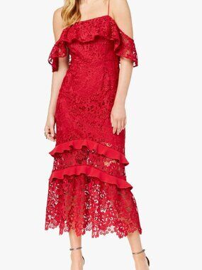 Red Midi Dress Rachel Zoe Size XS Cocktail Wedding Guest Dress
